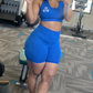 Blue workout set selfie